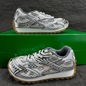 Bottega Veneta Metallic Silver and White Sneakers